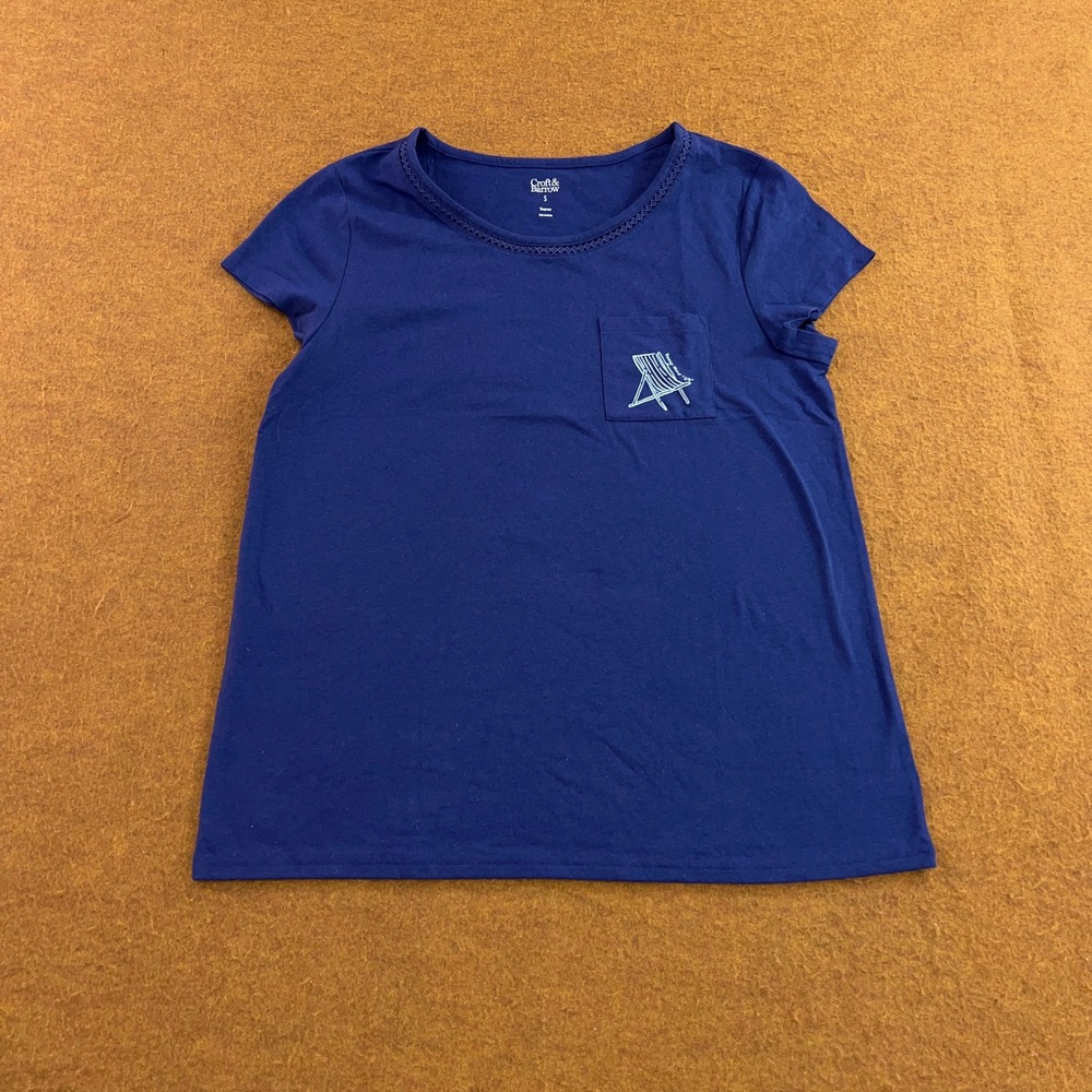 Croft & Barrow Womens Small Blue Vacay Mood Graphic Pocket Sleepwear T-Shirt New